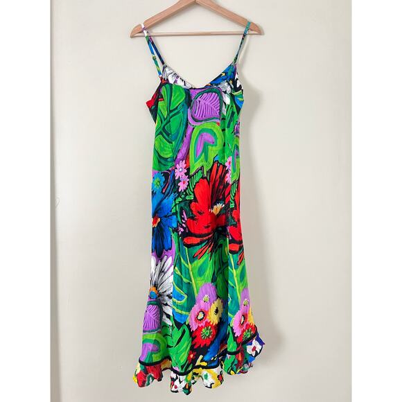 Jams World Flower Vibes Spaghetti Strap Medium Women's Dress Summer A-Line - Picture 3 of 3